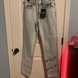 boohoo man size 28 barbed wire print jeans